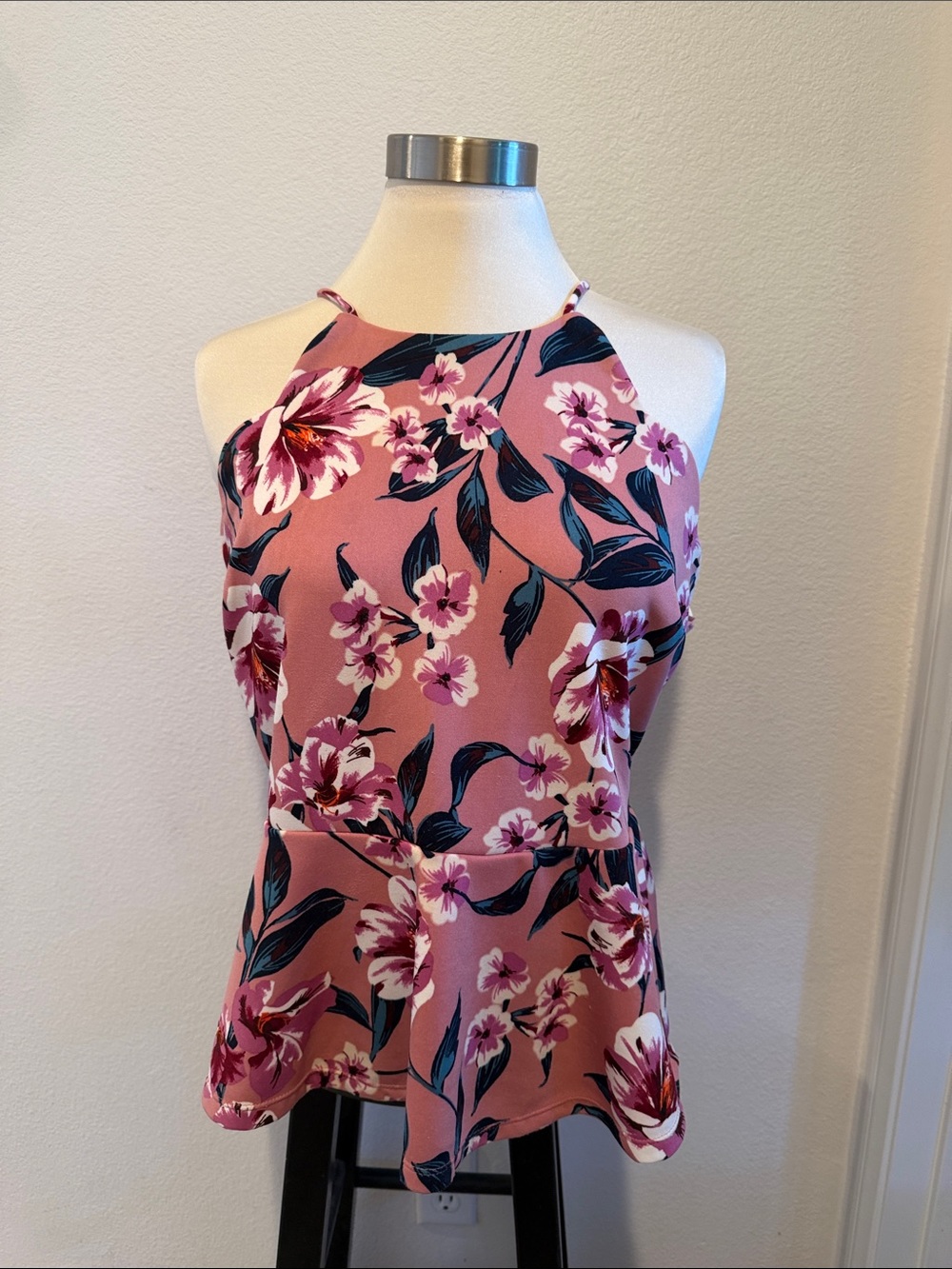 Floral Halter Peplum Top in Dusty Rose